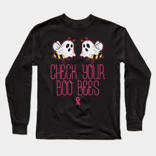 Check Your Boo Bees Breast Cancer Awareness Halloween Long Sleeve T-Shirt